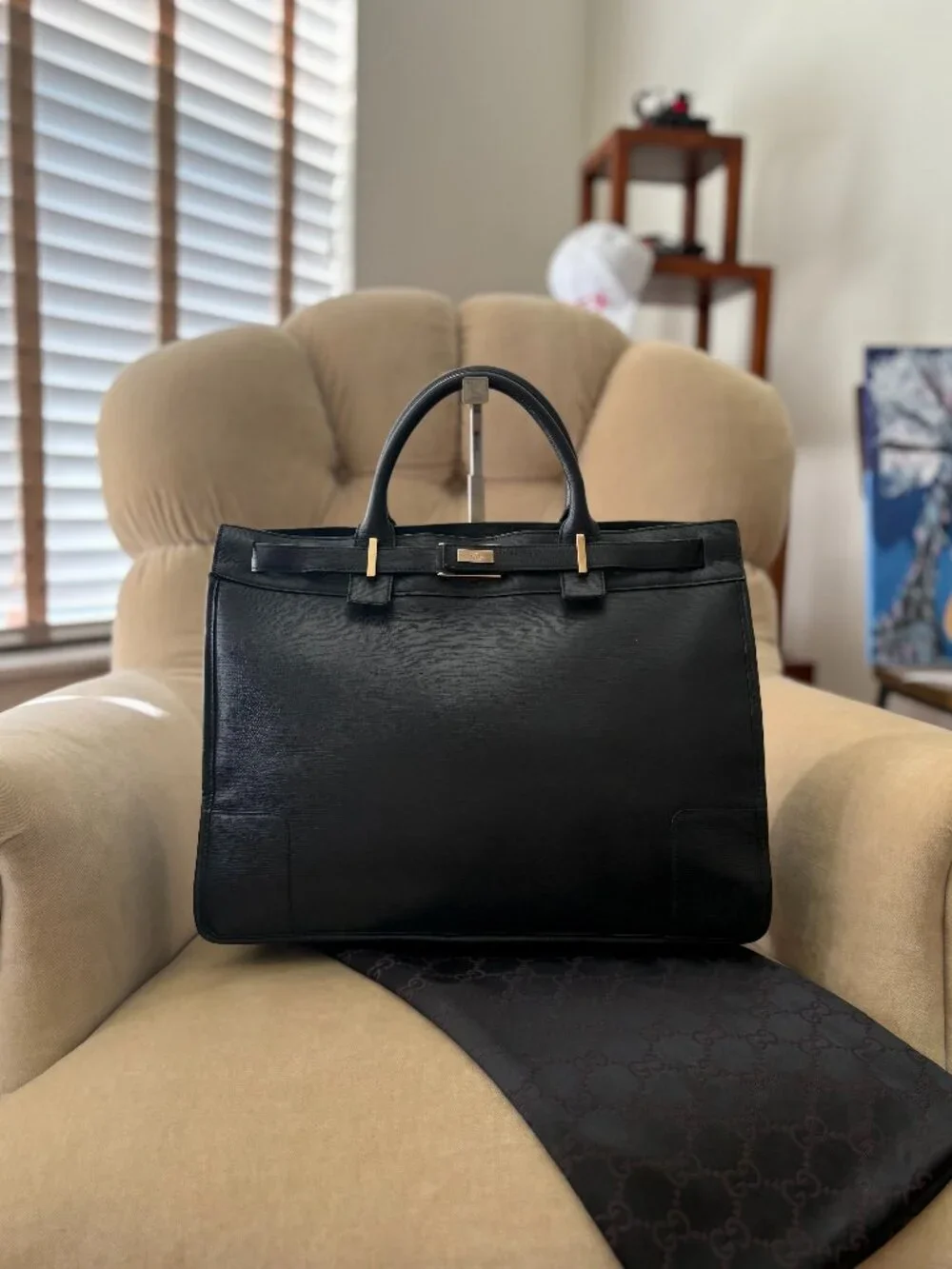 VTG Auth GUCCI Iconic Textured Leather 002-1090 Business Satchel Tote Bag